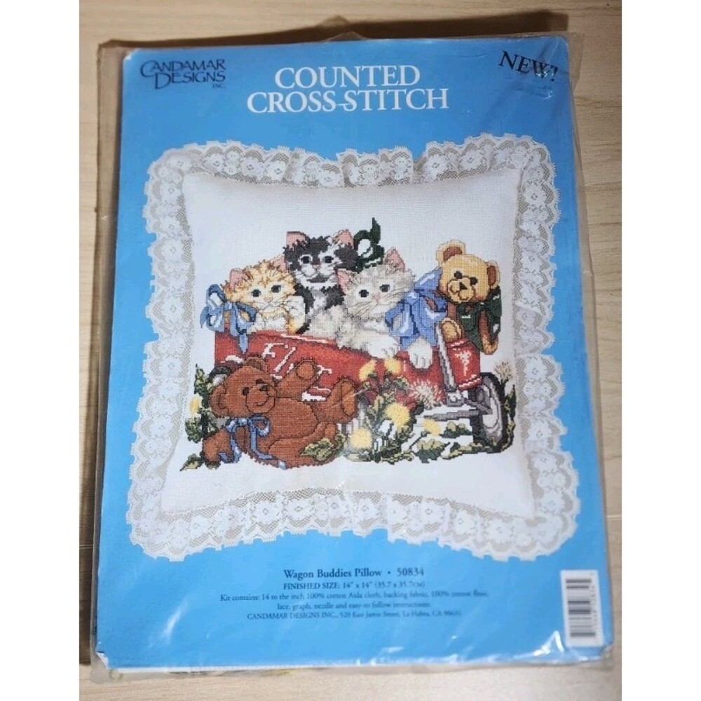 Candamar Designs Counted Cross Stitch Kit Wagon Buddies #50834 CATS KITTEN